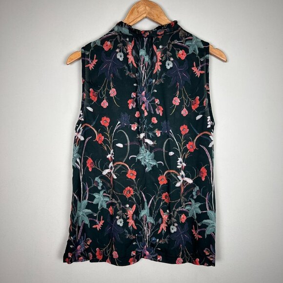 Feathers By Tolani Top Womens Medium Black Floral Sheer Sleeveless Button Tie M - Picture 7 of 10